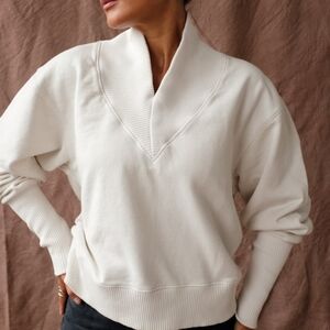 Agolde Klara CreamV-Neck Long Sleeve Sweatshirt Size Small